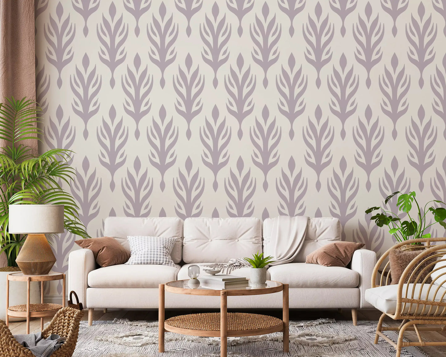 Soft Lavender Botanical Symmetry Wallpaper⁠