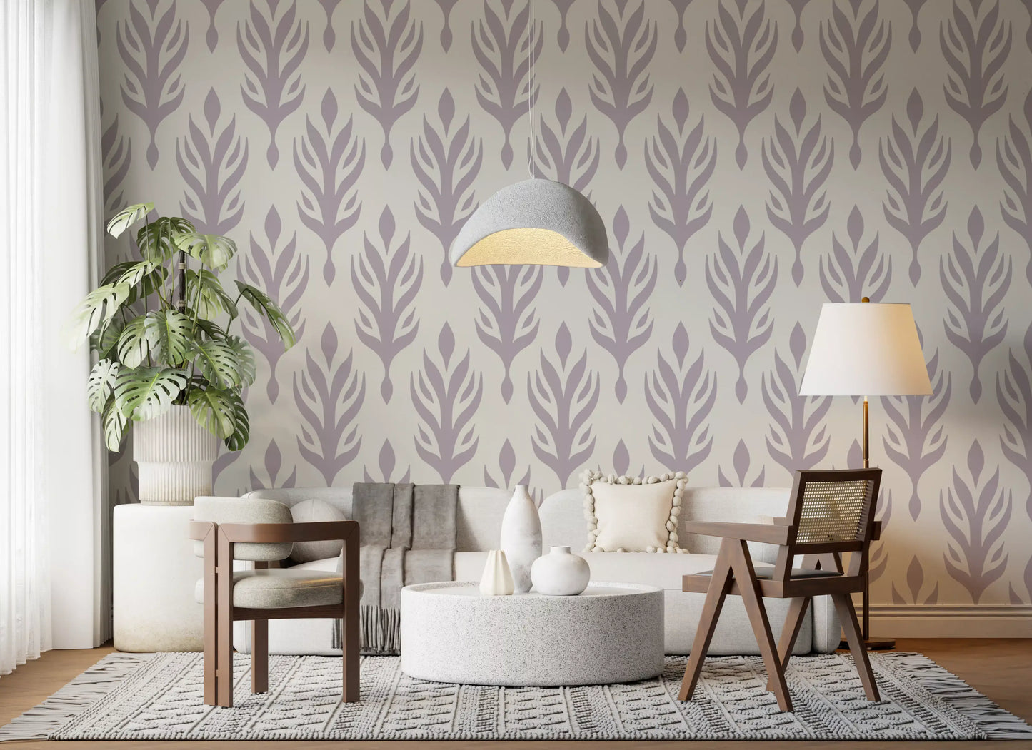 Soft Lavender Botanical Symmetry Wallpaper⁠