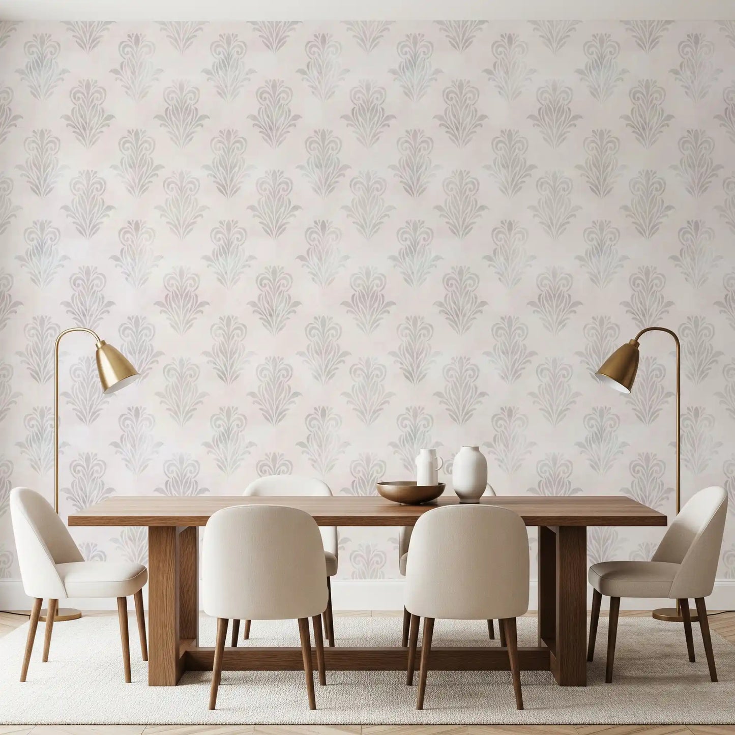Minimalist Grey Brushed Damask Wallpaper⁠