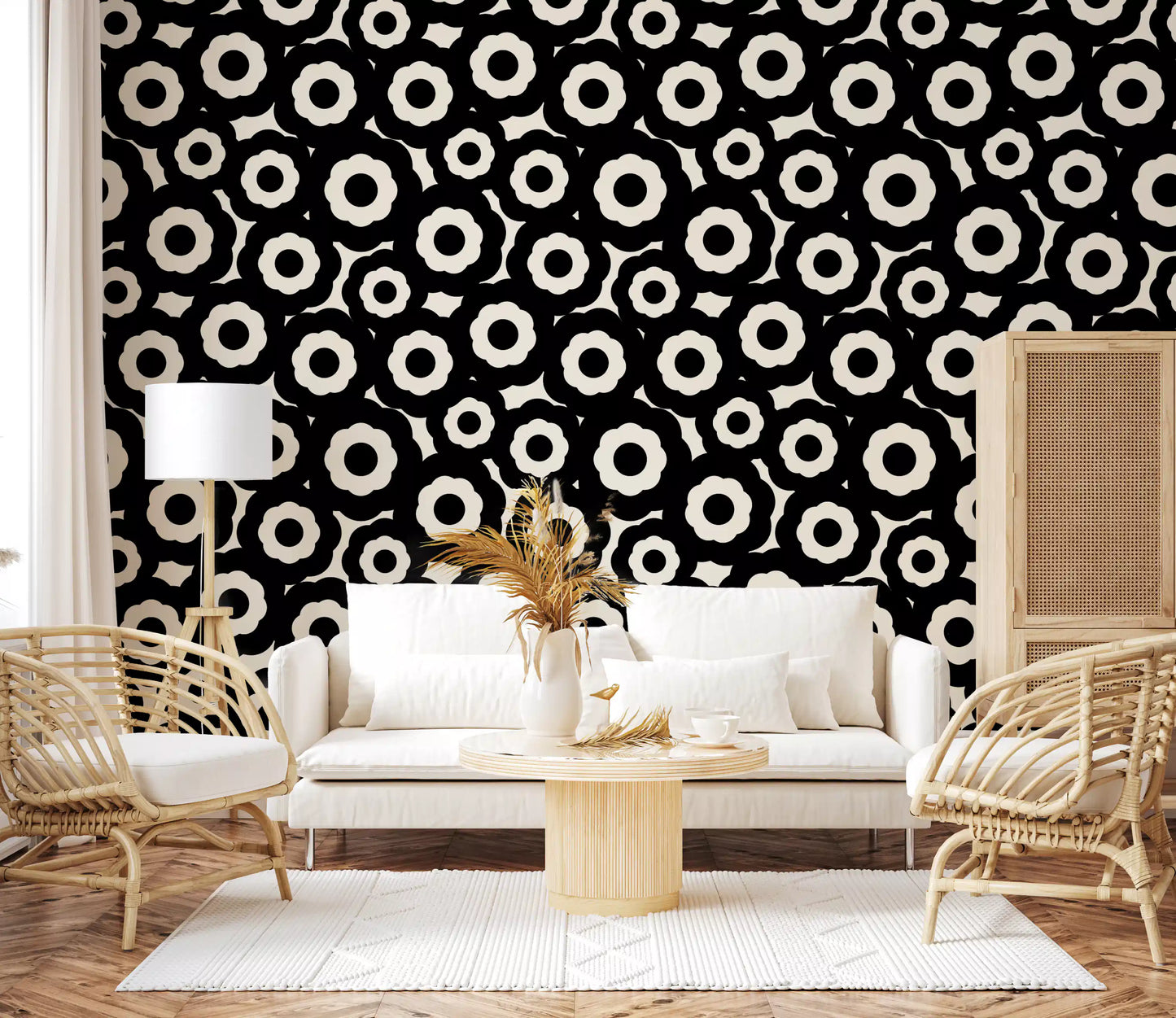 Modernist Flower Repeat Pattern Wallpaper⁠