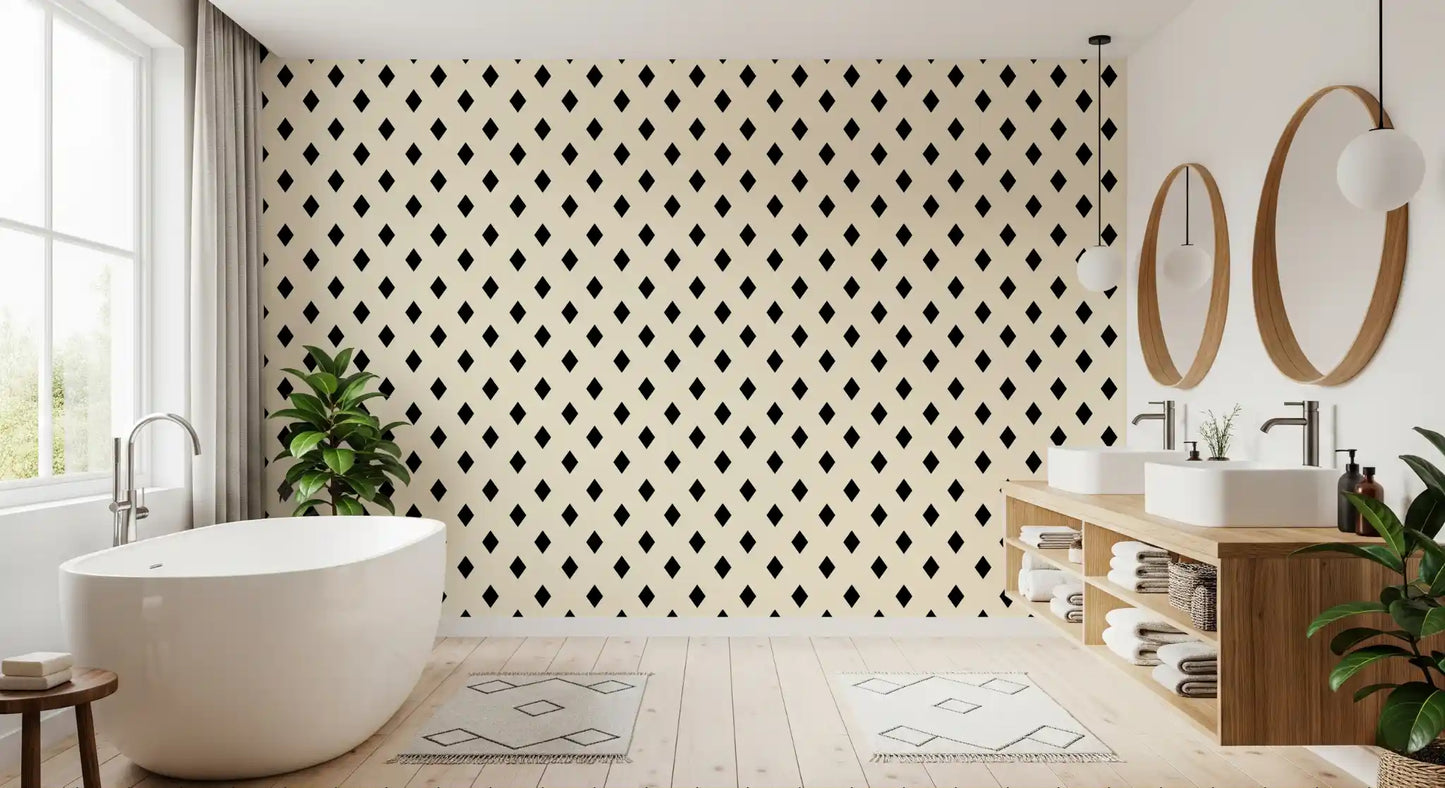 Minimalist Black and Cream Diamond Grid Wallpaper⁠