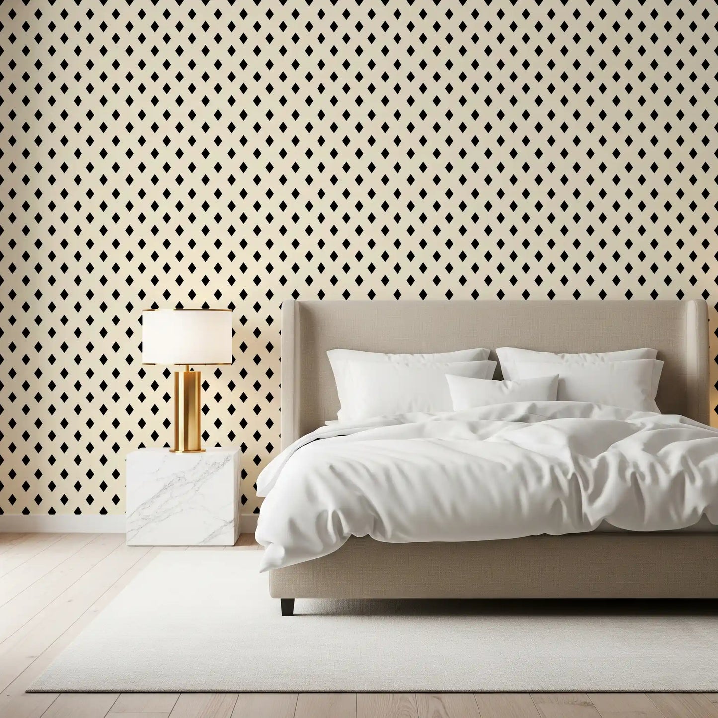 Minimalist Black and Cream Diamond Grid Wallpaper⁠