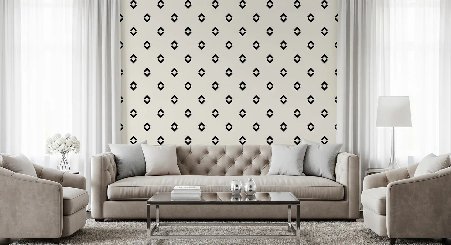 Minimalist Black and White Geometric Diamond Grid Wallpaper⁠