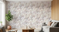 Meadow botanical bloom wallpaper in a living room with a grey sofa and plant GD12505