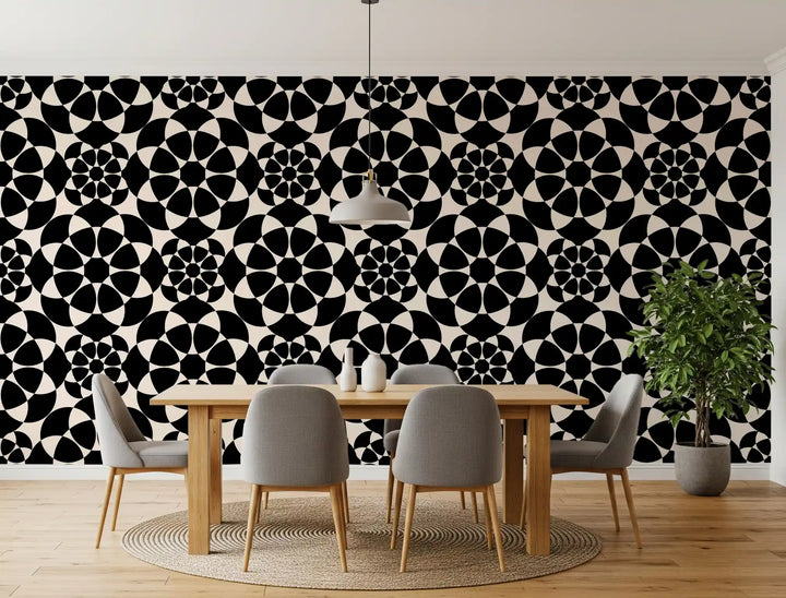 Geometric Monochrome Circle Grid Wallpaper⁠