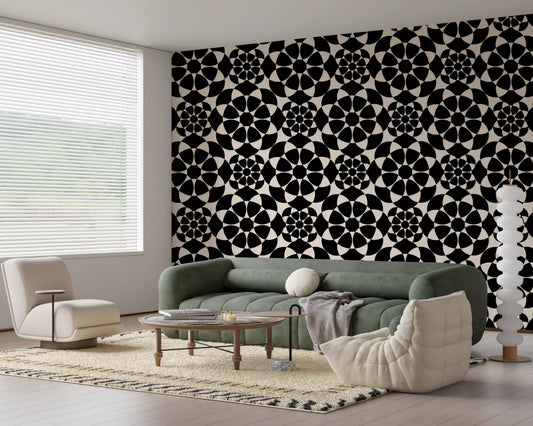 Geometric Monochrome Circle Grid Wallpaper⁠