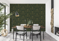 Art Nouveau Old Green Botanical Damask Wallpaper⁠