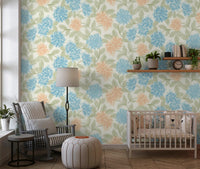 Watercolor Azure and Peach Blossoms Wallpaper⁠