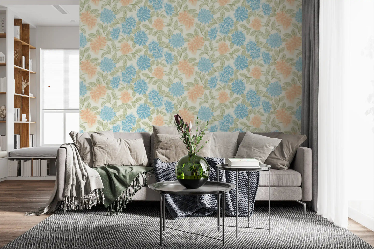 Watercolor Azure and Peach Blossoms Wallpaper⁠