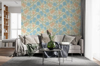 Watercolor Azure and Peach Blossoms Wallpaper⁠