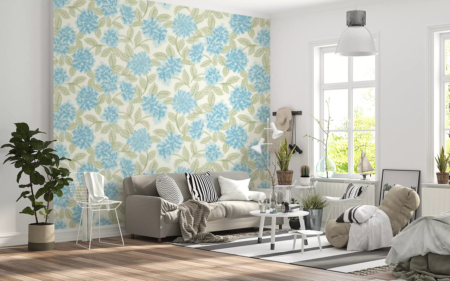 Blue Hydrangea Watercolor Bloom Wallpaper⁠
