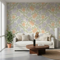 Blush and Periwinkle Garden Sketch Wallpaper⁠