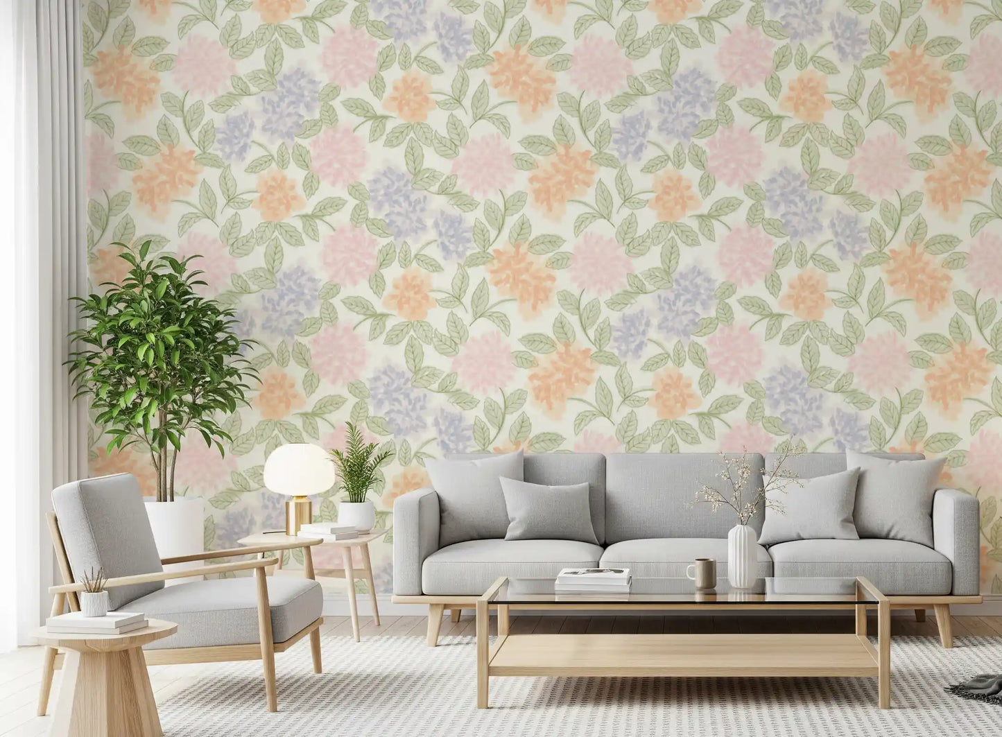 Whimsical Botanical Sketch Pattern Wallpaper⁠