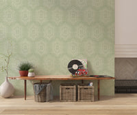 Boho Painted - Abstract Mudcloth Hexagons Tribal Geometric Pattern Chopped Dill Wallpaper⁠