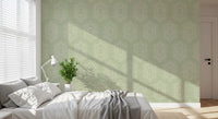 Boho Painted - Abstract Mudcloth Hexagons Tribal Geometric Pattern Chopped Dill Wallpaper⁠