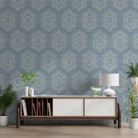 Boho Painted - Abstract Mudcloth Hexagons Tribal Geometric Pattern Jeans Jacket Blue Wallpaper⁠