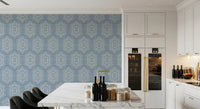 Boho Painted - Abstract Mudcloth Hexagons Tribal Geometric Pattern Jeans Jacket Blue Wallpaper⁠
