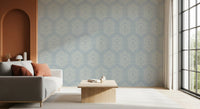 Boho Painted - Abstract Mudcloth Hexagons Tribal Geometric Pattern French Blue Wallpaper⁠