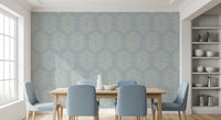 Boho Painted - Abstract Mudcloth Hexagons Tribal Geometric Pattern French Blue Wallpaper⁠