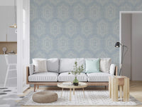 Boho Painted - Abstract Mudcloth Hexagons Tribal Geometric Pattern French Blue Wallpaper⁠