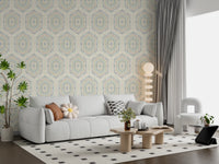 Boho Painted - Abstract Mudcloth Hexagons Tribal Geometric Pattern Grandmillennial Wallpaper⁠