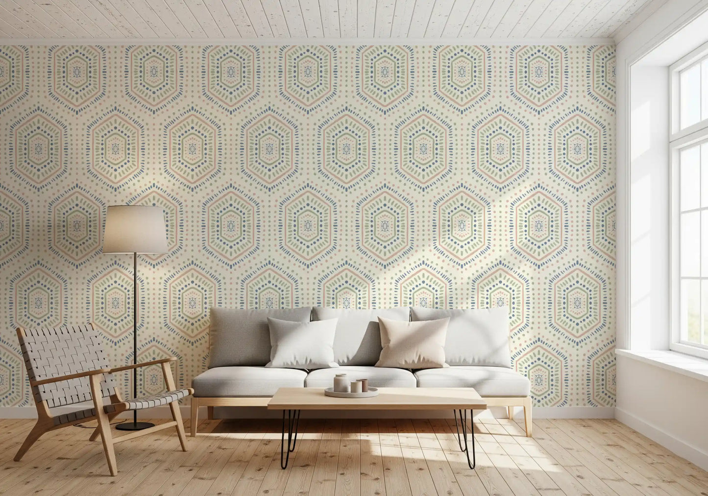 Boho Painted - Abstract Mudcloth Hexagons Tribal Geometric Pattern Grandmillennial Wallpaper⁠