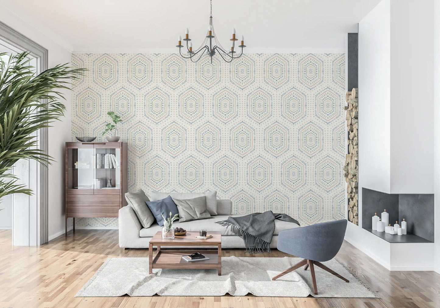 Boho Painted - Abstract Mudcloth Hexagons Tribal Geometric Pattern Grandmillennial Wallpaper⁠