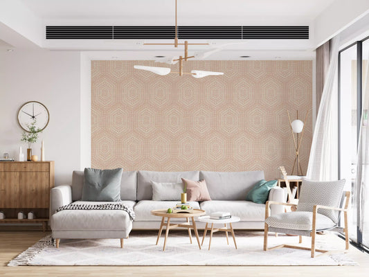 Boho Painted - Abstract Mudcloth Hexagons Tribal Geometric Pattern Cinnamon Tea Wallpaper⁠