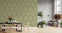 Boho Painted - Abstract Mudcloth Hexagons Tribal Geometric Pattern Meadow Green Wallpaper⁠