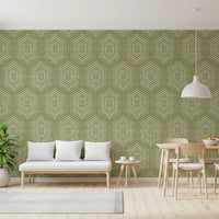 Boho Painted - Abstract Mudcloth Hexagons Tribal Geometric Pattern Meadow Green Wallpaper⁠