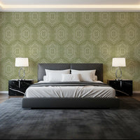 Boho Painted - Abstract Mudcloth Hexagons Tribal Geometric Pattern Meadow Green Wallpaper⁠