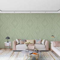 Faded Ogee Damask - Chopped Dill Wallpaper⁠