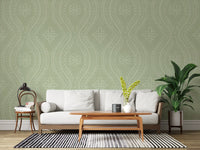 Faded Ogee Damask - Chopped Dill Wallpaper⁠