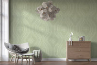 Faded Ogee Damask - Chopped Dill Wallpaper⁠