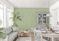 Faded Ogee Damask - Chopped Dill Wallpaper⁠