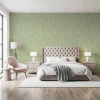 Faded Ogee Damask - Chopped Dill Wallpaper⁠
