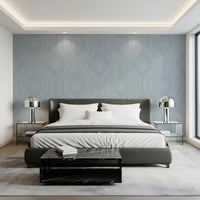Faded Ogee Damask - French Blue Wallpaper⁠