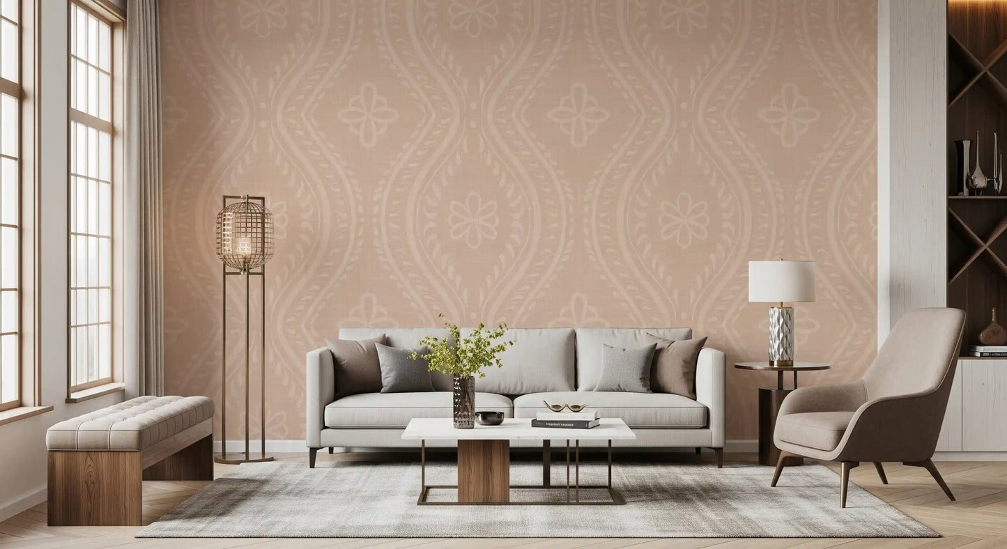 Faded Ogee Damask - Cinnamon Tea Wallpaper⁠