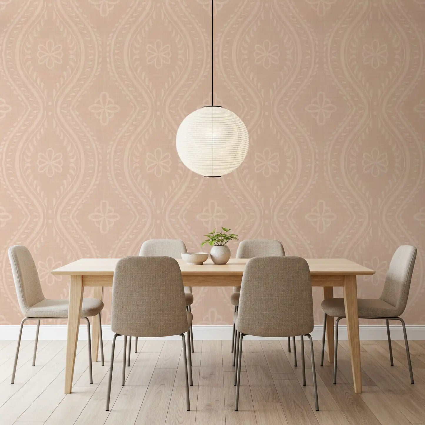 Faded Ogee Damask - Cinnamon Tea Wallpaper⁠