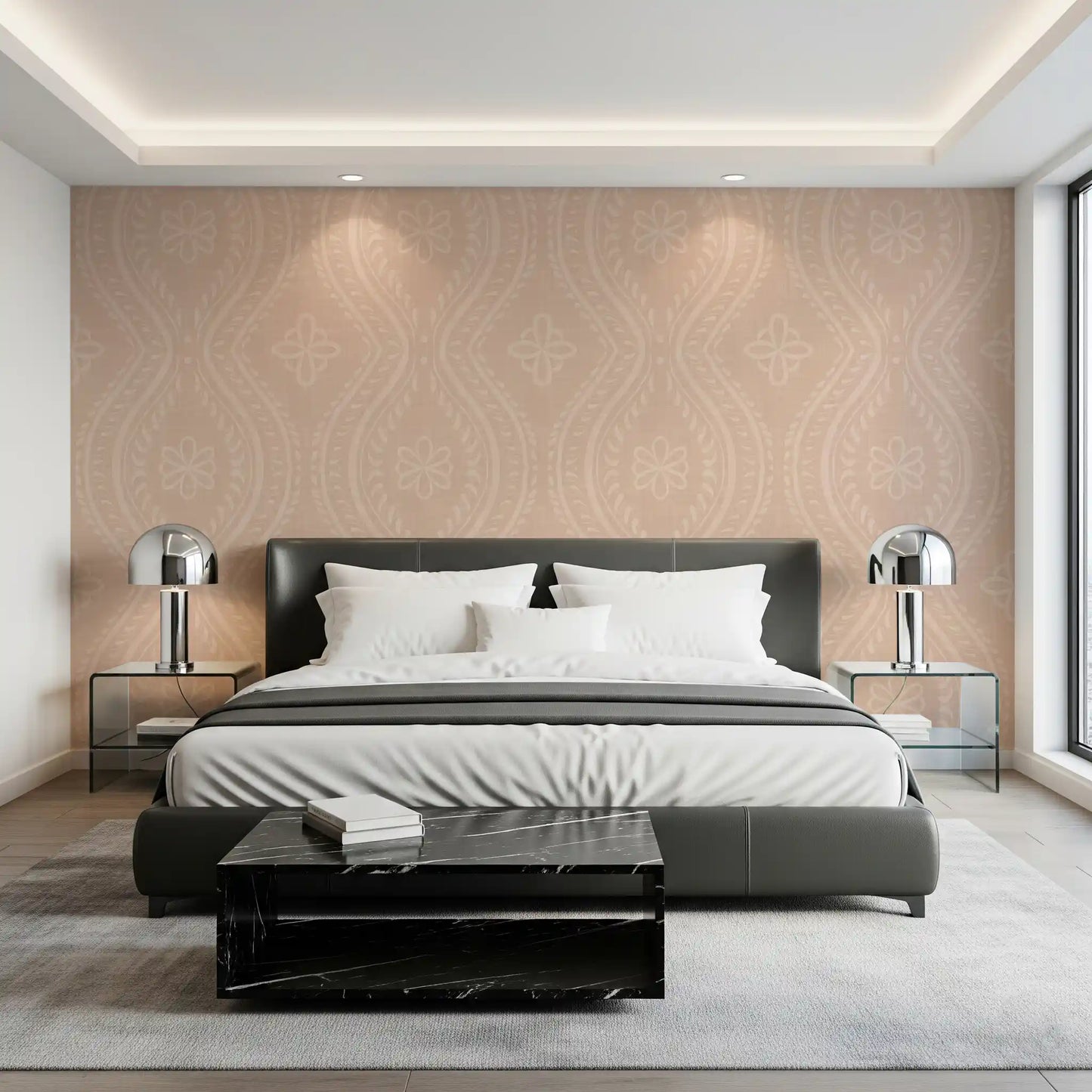 Faded Ogee Damask - Cinnamon Tea Wallpaper⁠
