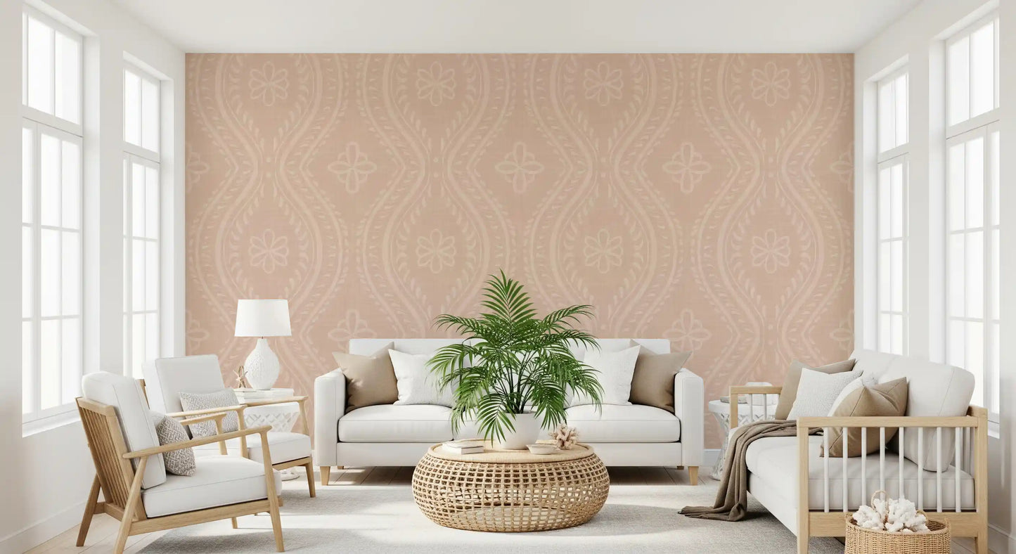 Faded Ogee Damask - Cinnamon Tea Wallpaper⁠