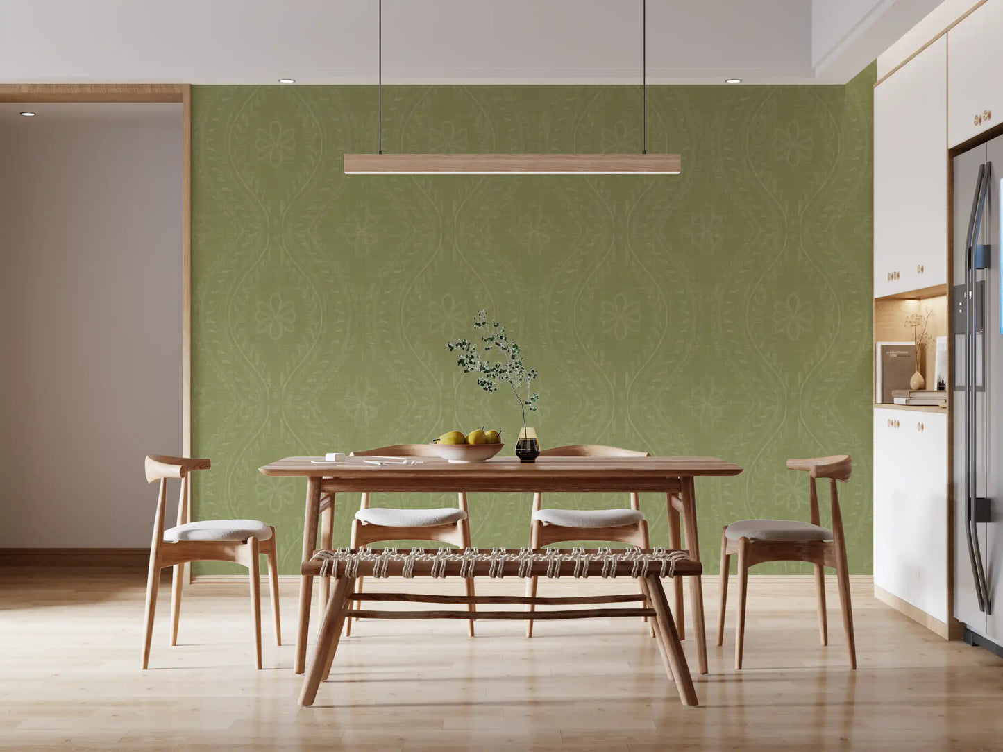 Faded Ogee Damask - Meadow Green Wallpaper⁠