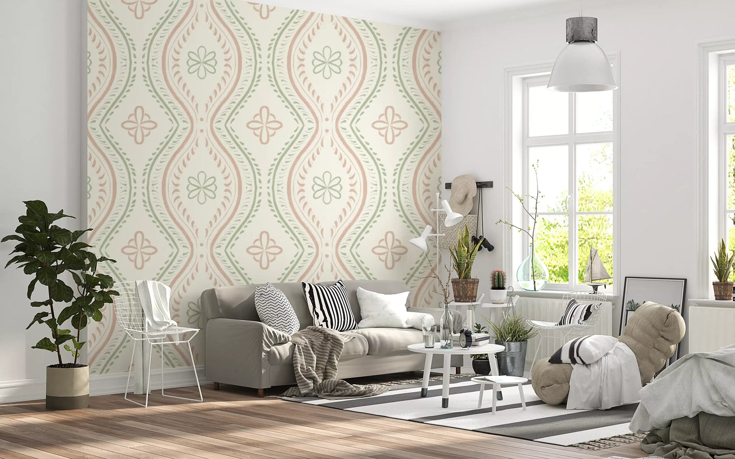 Faded Ogee Damask - Classic Grandmillennial Wallpaper⁠