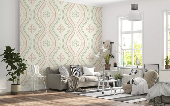 Faded Ogee Damask - Classic Grandmillennial Wallpaper⁠
