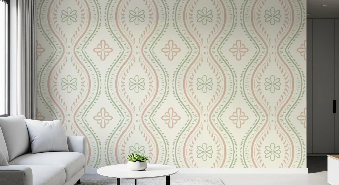 Faded Ogee Damask - Classic Grandmillennial Wallpaper⁠