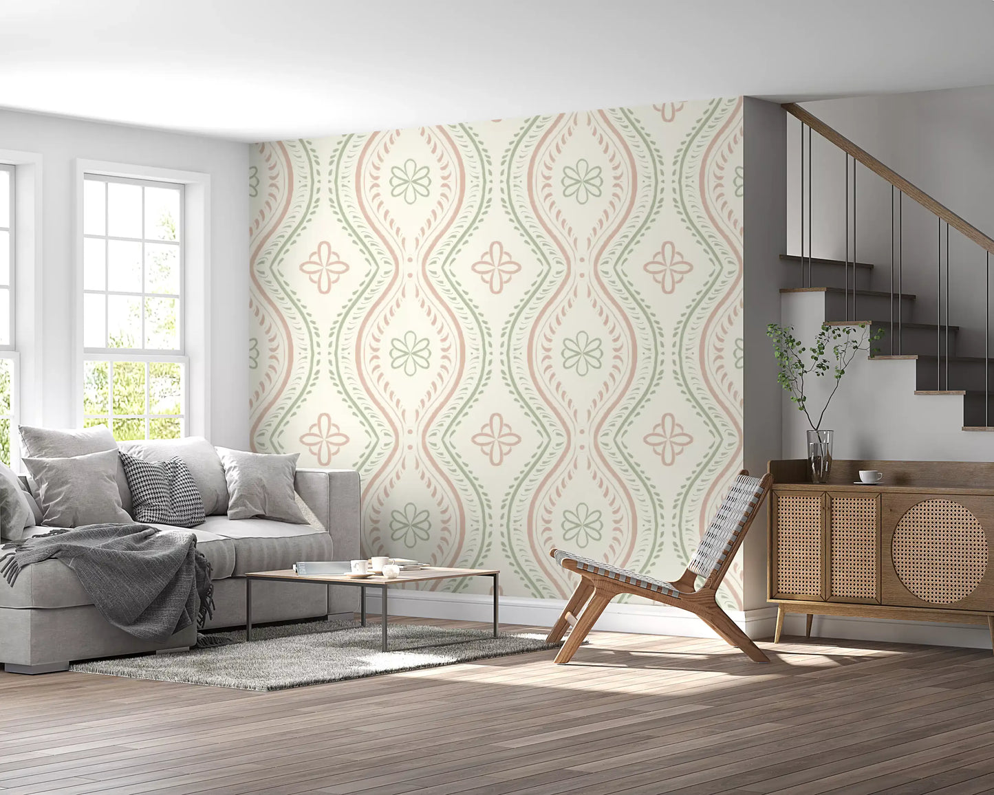 Faded Ogee Damask - Classic Grandmillennial Wallpaper⁠