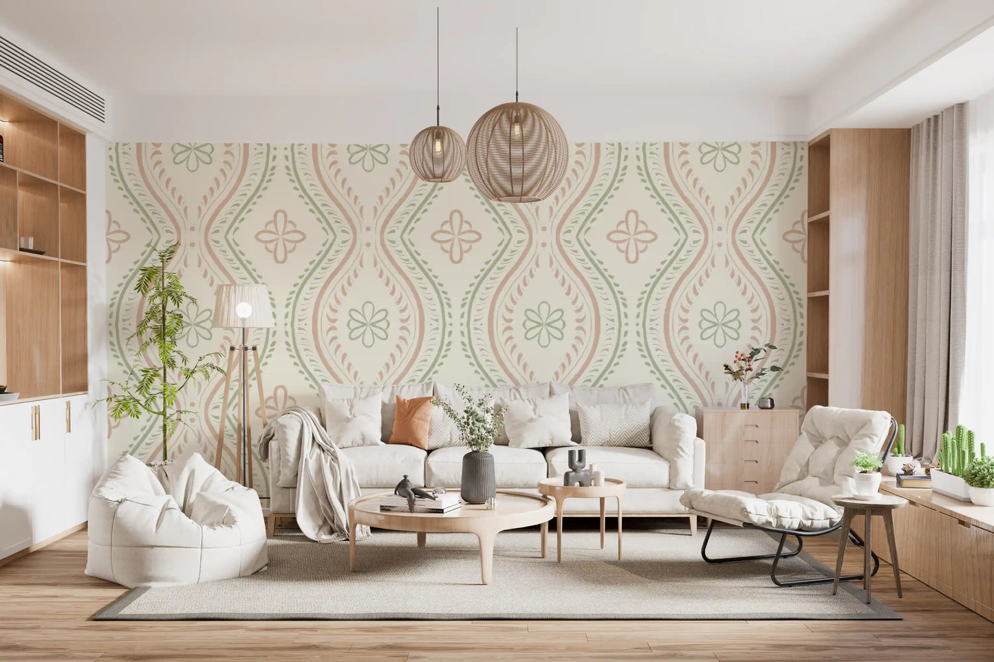 Faded Ogee Damask - Classic Grandmillennial Wallpaper⁠