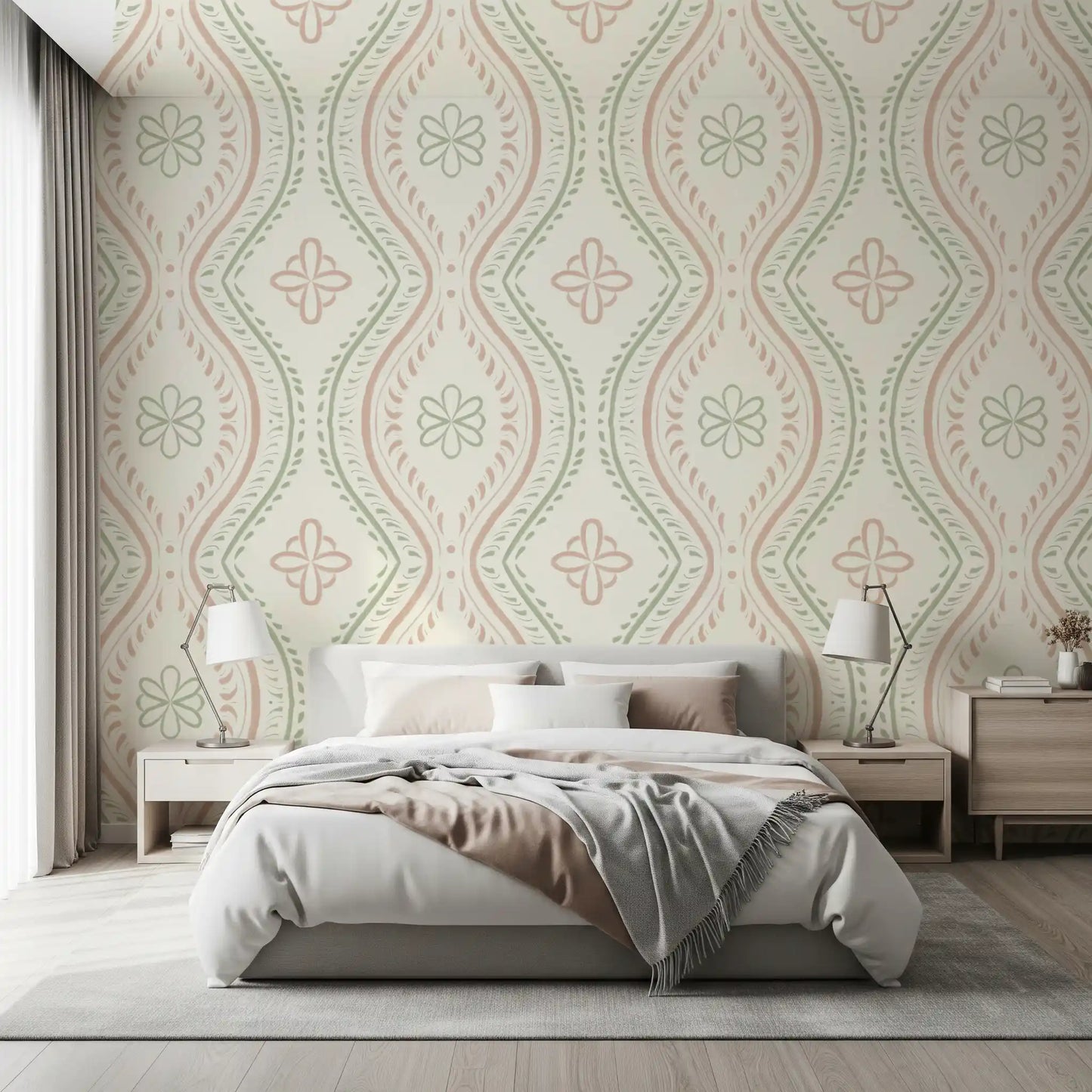 Faded Ogee Damask - Classic Grandmillennial Wallpaper⁠