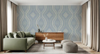 Faded Ogee Damask - French Country Blue Wallpaper⁠