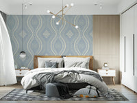 Faded Ogee Damask - French Country Blue Wallpaper⁠